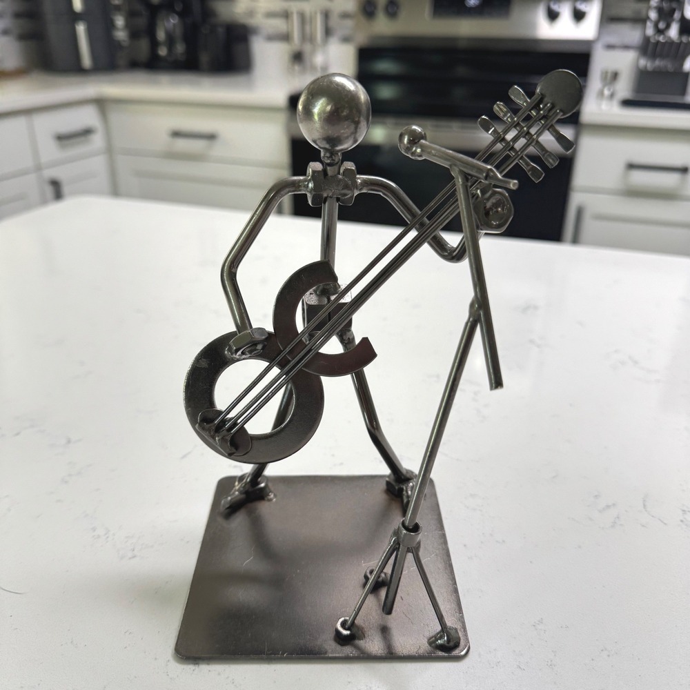 Metal Nut and Bolt Musician Figurine 7" Silver Guitarist Art Decor